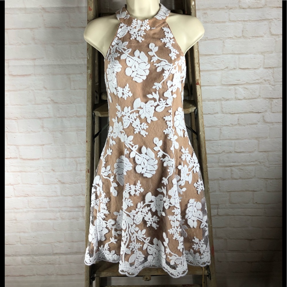 Dress the Population Abbie Lace Overlay Mini Dress